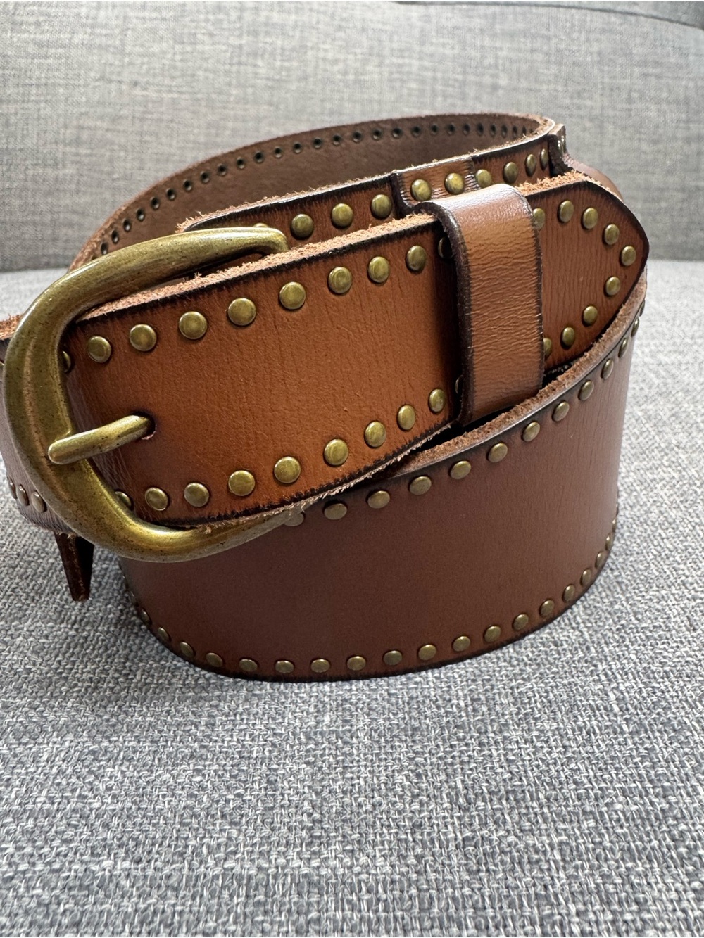 Banana Republic Brown Leather Studded Belt with Brass Buckle